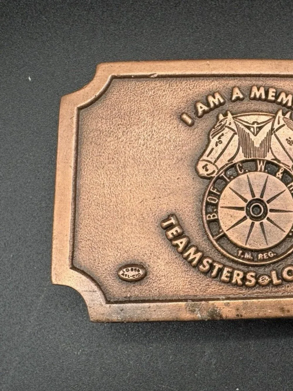 Vintage Teamsters Local 92 (Canton OH) Belt Buckle Copper Color Horses Hit Line